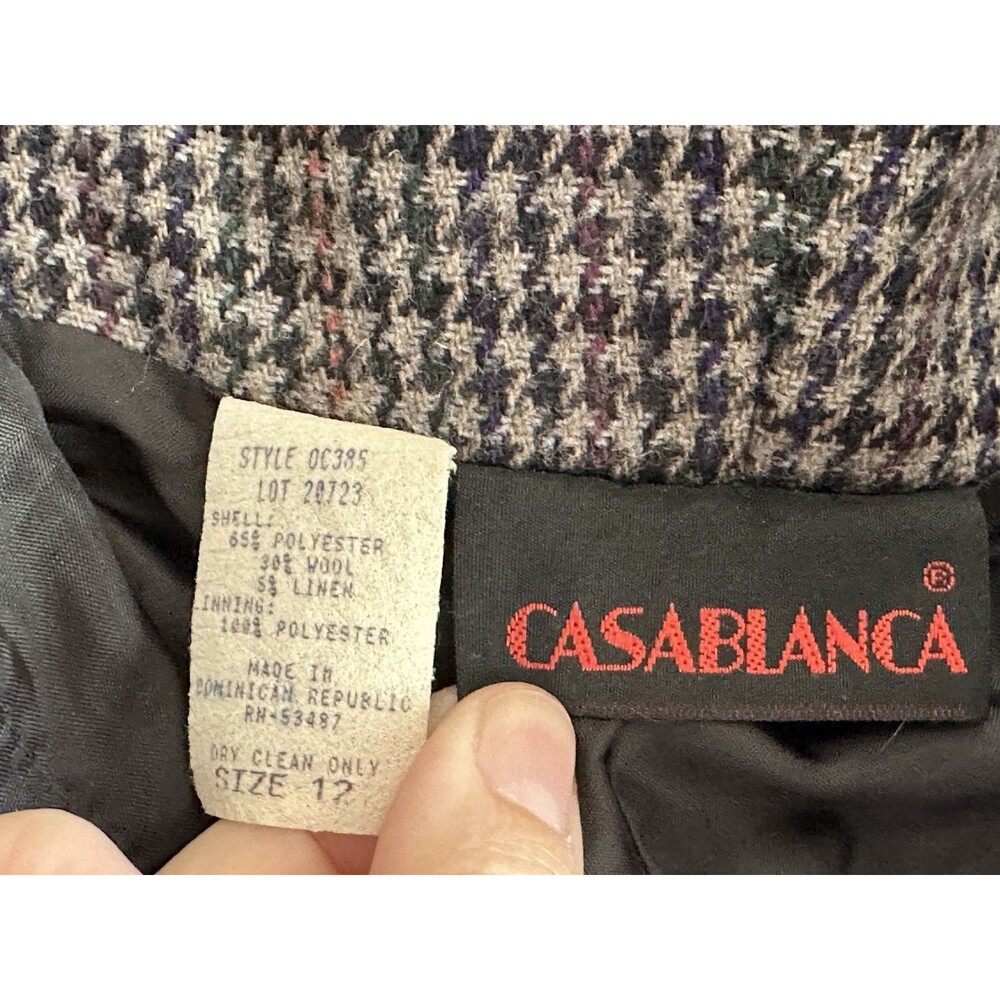 Casablanca Vintage Women's Wool Linen Houndstooth Trouser Dress Pants Size 12 - Picture 5 of 11
